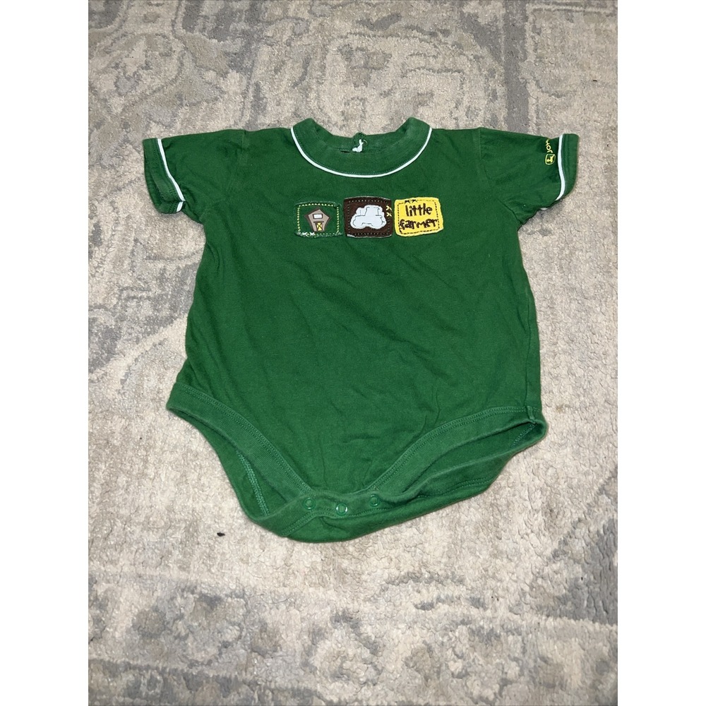 John Deere 6-9 Mo Baby One Piece Green Little Farmer Tractor Short Sleeve Girl